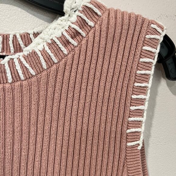 Alp N Rock Taylor Knit Tank Top Size M Pink Ribbed Crochet Detail Preppy Chic - Picture 4 of 8